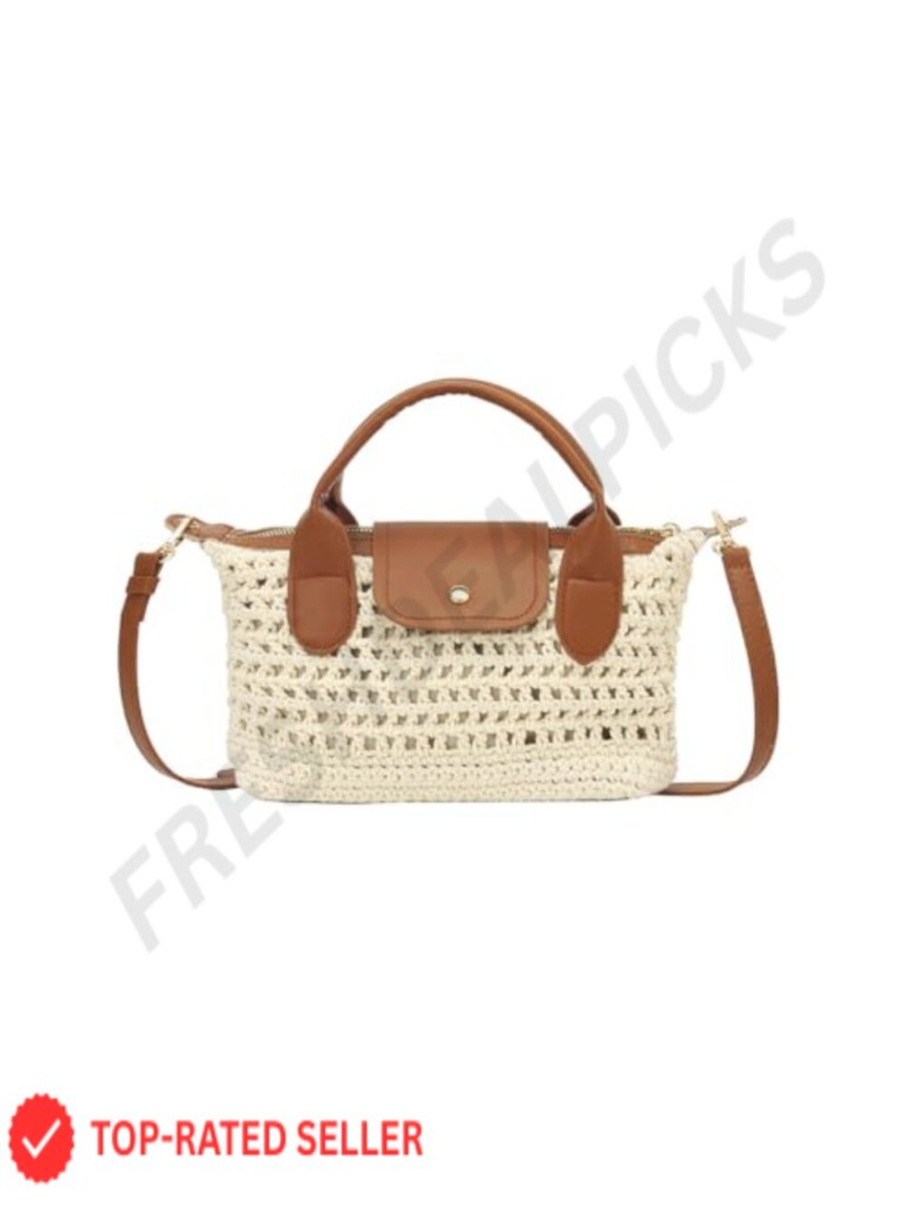Mini Crochet Crossbody Bag Woven Tote Purse Leather Handle Summer Beach